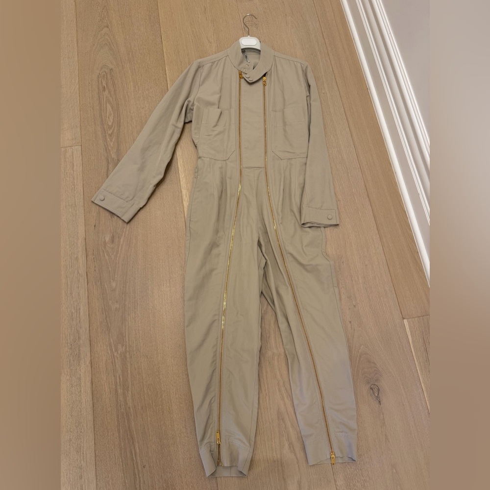Stella McCartney Beige Utility Jumpsuit with Gold Zippers
